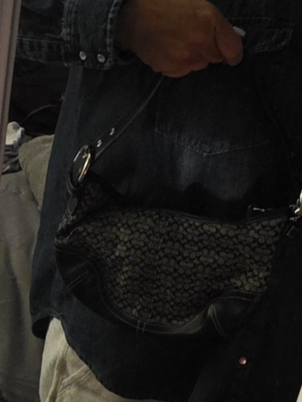 Coach Black and Gray Signature Canvas Shoulder Bag - Picture 12 of 12